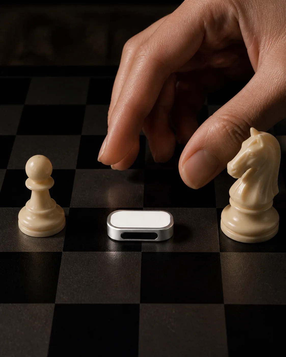 Presence Key placed between pieces on a chessboard