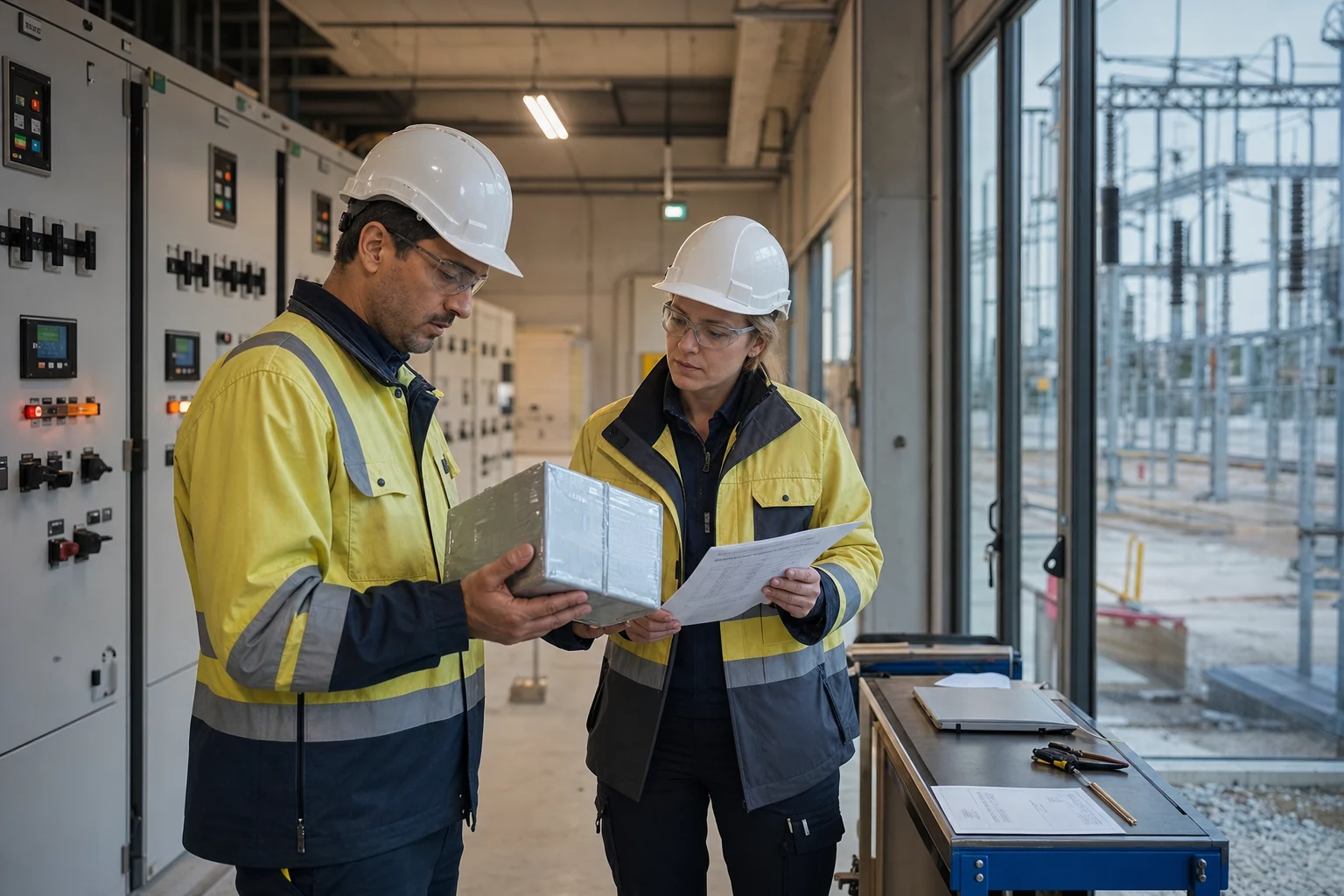 Engineers inspecting a component in critical infrastructure
